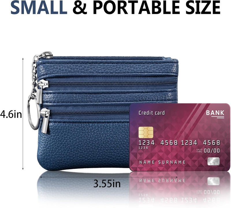 Chelmon 2 Pack Coin Purse Pouch Change Card Holder Wallet with Keychain for Women and Men (Black & Blue) - Image 4